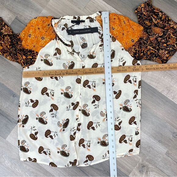 Jane & Delancey Paisley Floral Pattern Block Peasant Blouse Small - Picture 11 of 12